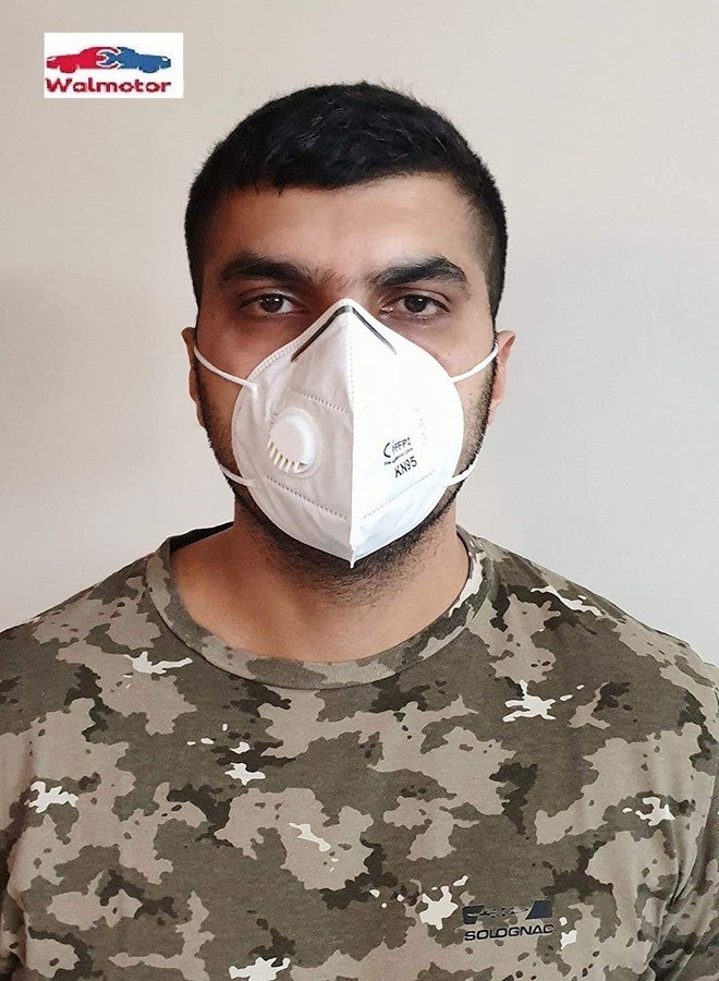 قناع والموتور KN95 مزود بصمام تنفسي، قناع للحماية من التلوث بطرف أنف معدني، فعال في مكافحة البكتيريا - أبيض - Image 1